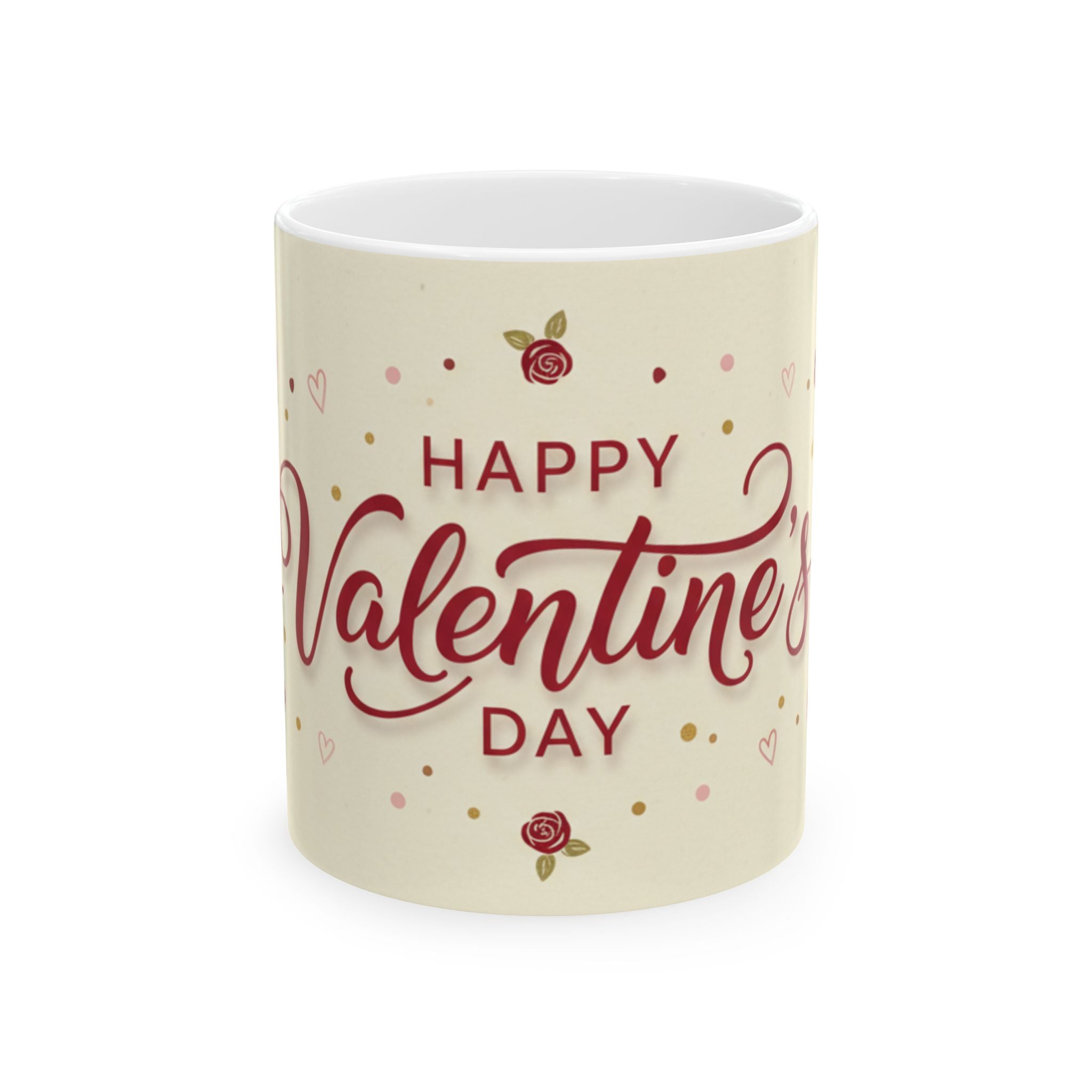 Valentine's Day Ceramic Mug — "Happy Valentine's Day" Romantic Rose Coffee Cup (11oz/15oz)