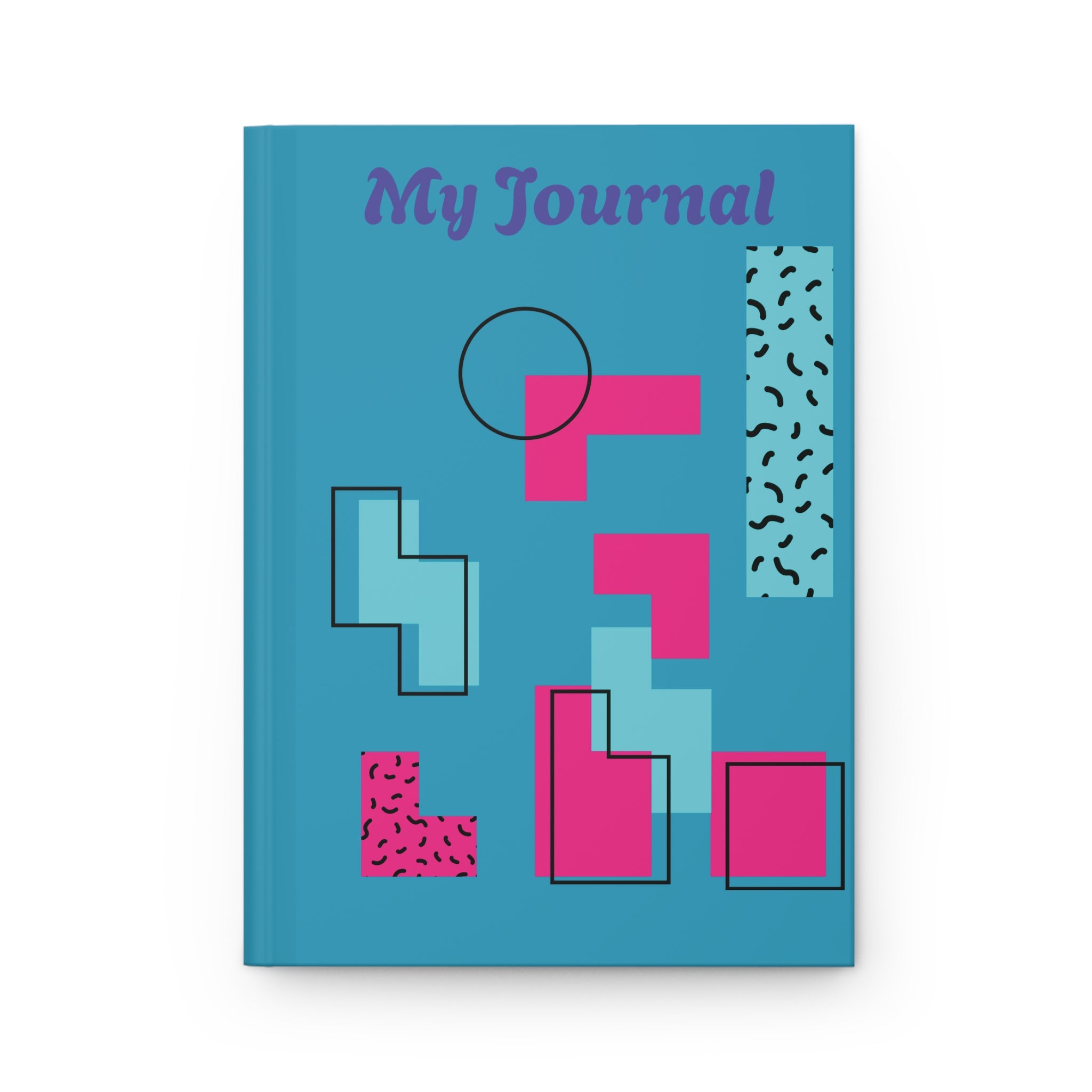 Hardcover Journal — Retro Geometric 'My Journal' Notebook (Teal & Neon)