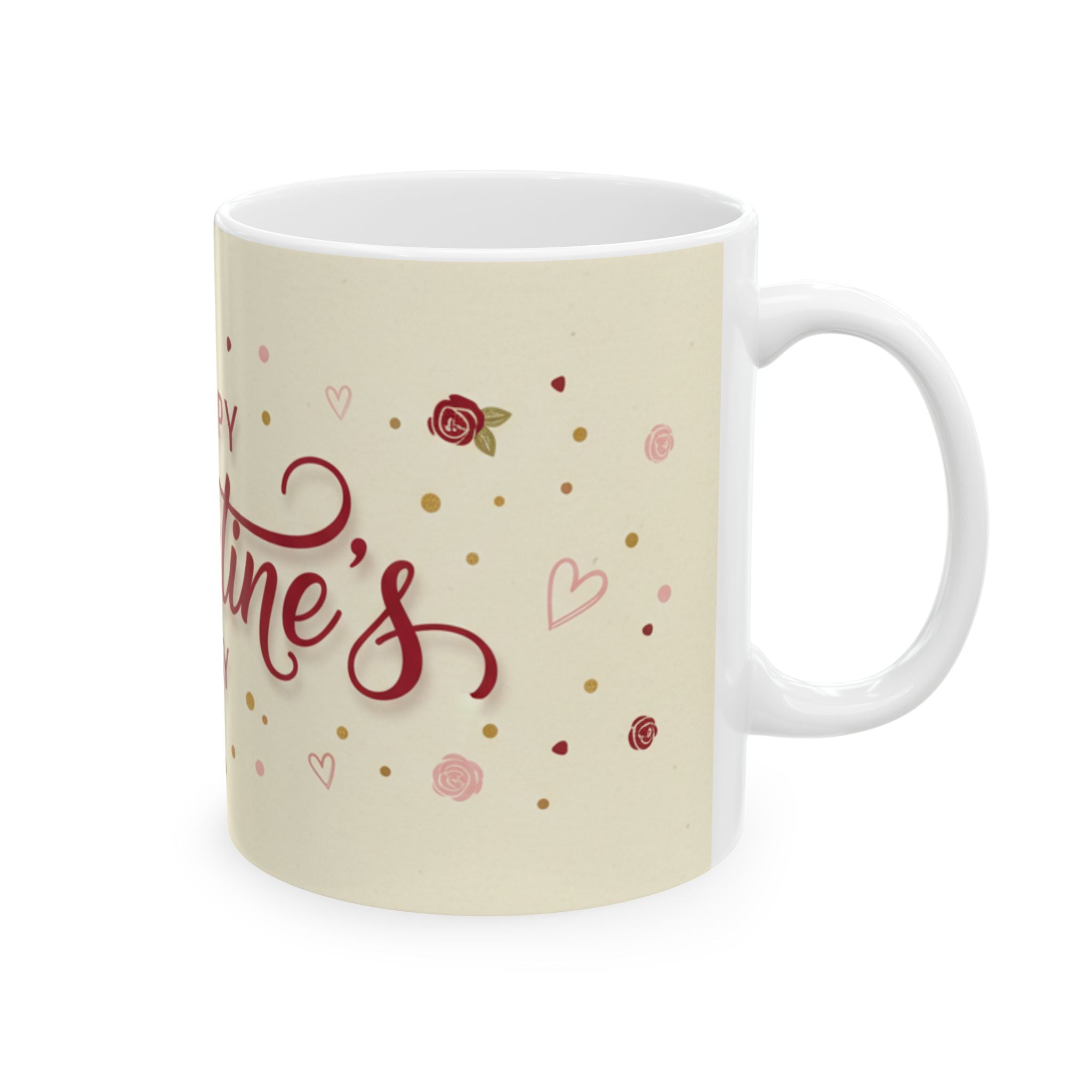 Valentine's Day Ceramic Mug — "Happy Valentine's Day" Romantic Rose Coffee Cup (11oz/15oz)